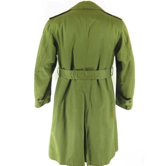 Vintage 50s US Army Overcoat M Short Green Military OG107 Wool Liner Belt Pocket - Picture 3 of 11